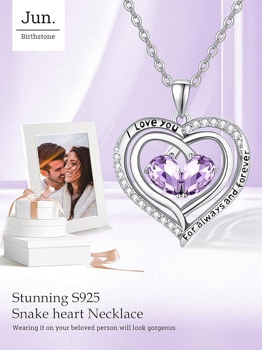 Zeuslia Double Birthstone Necklace Gifts for Wife - 925 Sterling Silver Sunflower/Rose/Crown Cross/Compass/Heart Pendant I Love You Necklace, Anniversary Birthday Gifts for Wife Girlfriend Mom Her