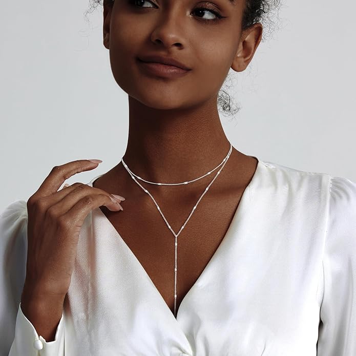 Lariat Gold Necklace for Women Trendy Dainty 14k Gold Plated/Silver Layered Chain Drop Necklaces Y-Shaped Necklace Jewelry for Women Gifts