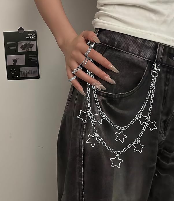 Molirex 12 Pcs Y2k Accessories Set Grunge Layered Necklace, 3 Star Chains with 6 Rings Vintage Silver Jewelry for Women