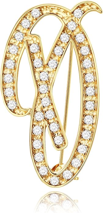 Cicy Bell A-Z Initial 26 Letter Brooch Pins 18k Gold Plated Cubic Zirconia Breastpin Name Personalized Gifts for Women Men