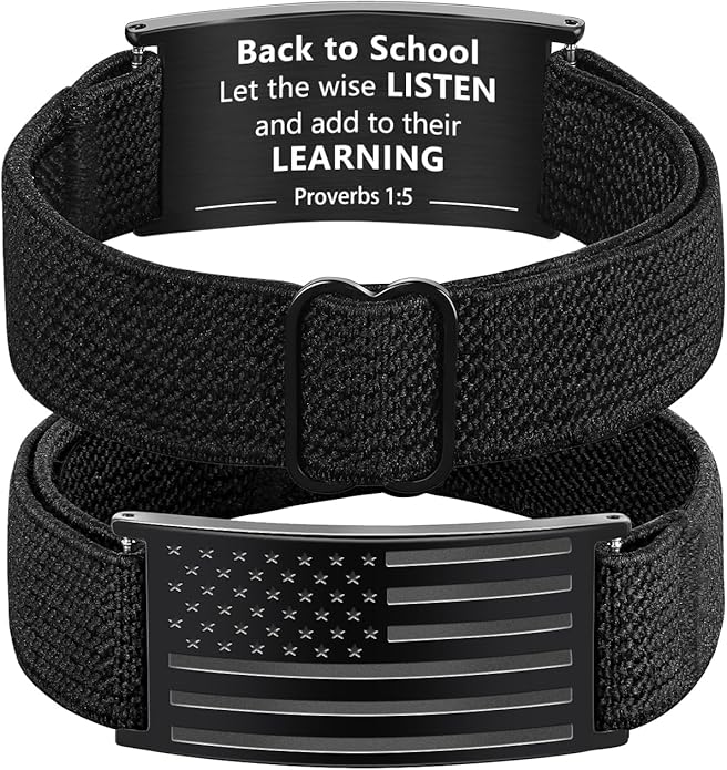 LDOWWGL Valentines Day Gifts - Patriotic American Flag Bracelet for Men - Military Adjustable Black Elastic Strap with Bible Verse - Veteran Gifts, Birthday Gift for Boys