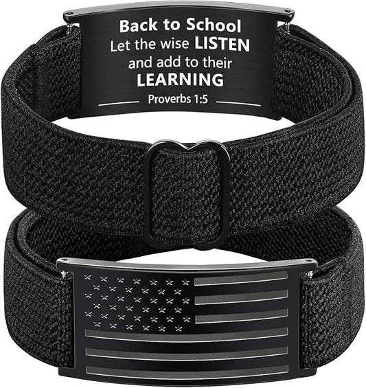 LDOWWGL Valentines Day Gifts - Patriotic American Flag Bracelet for Men - Military Adjustable Black Elastic Strap with Bible Verse - Veteran Gifts, Birthday Gift for Boys