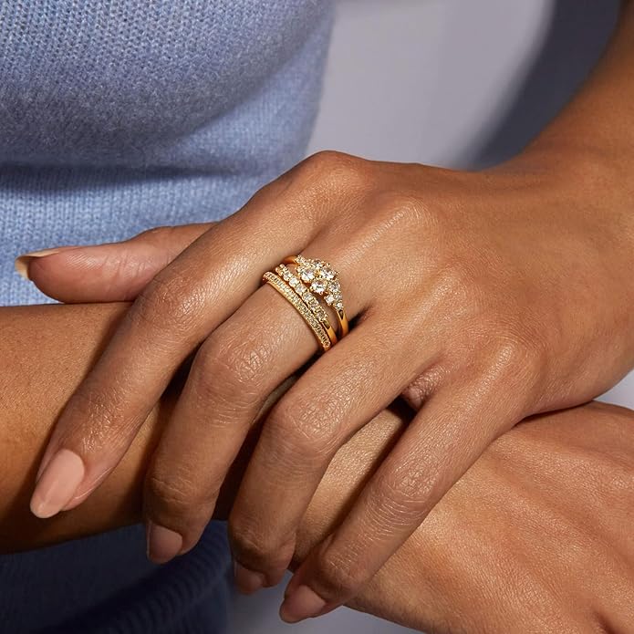 Stackable Gold Rings for Women Non Tarnish Dainty 14K Gold Plated 3PCS Cubic Zirconia Thumb Ring Set Trendy Statement Promise Wedding Bands Engagement Rings Size 6 7 8 9 10