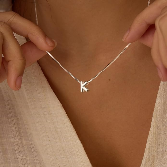 Bubble Gold Letter Necklace for Women, 14k Gold Plated Balloon Initial Necklace, Dainty Gold Necklace for Women, Personalized Bubble Pendant Name Necklace, Fashion Accessories Trendy Jewelry