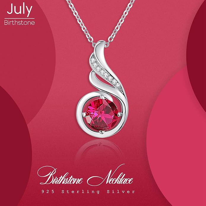 TANGPOET Birthstone Gemstone Necklaces for Women 925 Sterling Silver Dainty Pendant Jewelry Valentines Mothers Day Christmas Birthday Gifts for Mom Girlfriend Wife Daughter