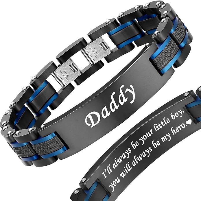 Holizaly Men's Stainless Steel Two Tone Square Link Bracelet, Black and Blue Ion Plated Black