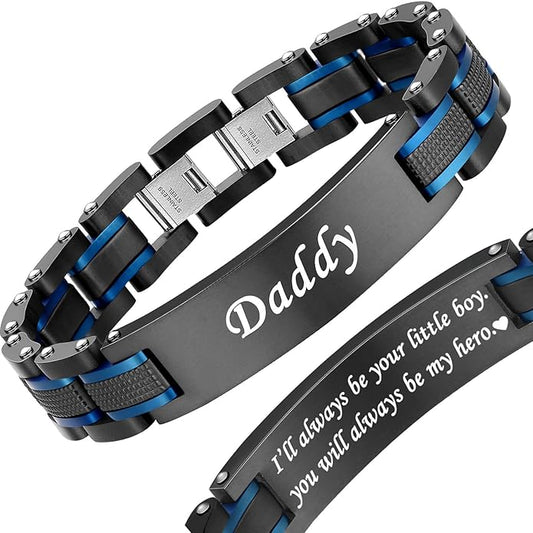 Holizaly Men's Stainless Steel Two Tone Square Link Bracelet, Black and Blue Ion Plated Black
