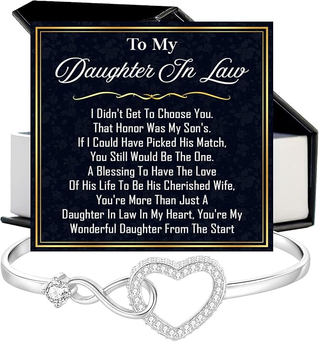 To My Beautiful Daughter In Law Bracelet From Mother-In-Law, Daughter In Law Birthday Gifts, Infinity Star Heart Bracelet For Her With Heartfelt Message Card & Elegant Box, Bonus Daughters Bracelets