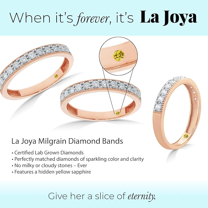 Lab Grown Diamond Wedding Bands for Women | 10K Yellow, White and Rose Gold Certified 1/10 - 1/2 Carat Milgrain Diamond Anniversary Bands, Promise Rings and Stackable Bands