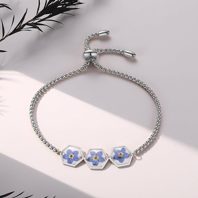 Forget-Me-Not Pressed Wildflower Bracelet | Pressed Flower Bracelet | Gold/Silver Pressed Flower Jewelry | Personalized Handmade Jewelry | Gift For Women