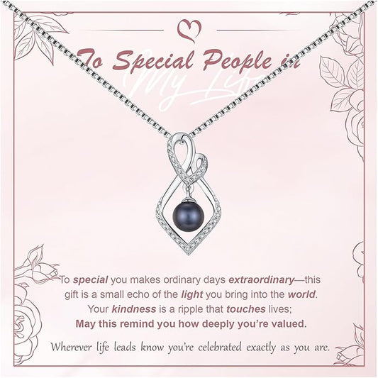 Tahitian Black Pearl 18K White Gold Plated Sterling Silver Heart/Infinity/Four Leaf Clover Pendant Necklace Jewelry Gifts for Women Wife Mom Girlfriend Wedding Birthday Anniversary Christmas