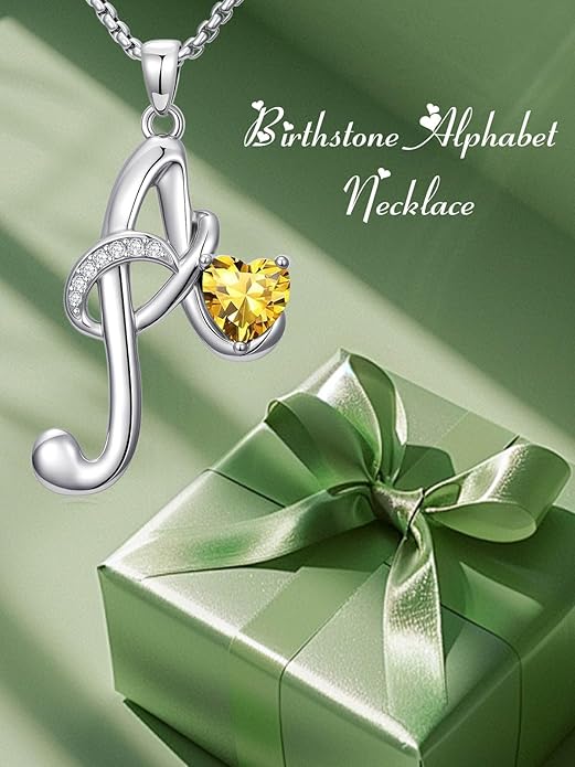 Christmas Gifts for Women Alphabet A to Z Initial Birthstone Pendant Necklaces for Women - 18k White Gold Plated Personalized Name Jewelry Valentine Mothers Day Birthday Gifts for Women Her Girlfriend
