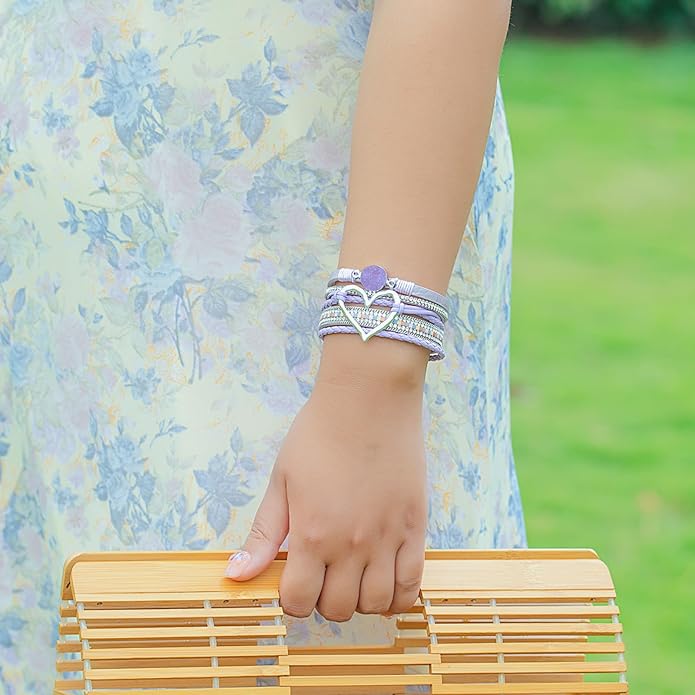 FANCY SHINY Heart Leather Wrap Bracelets Stackable Boho Cuff Bangles Trendy Resin Stone Rhinestone Bracelets with Magnetic Clasp for Women