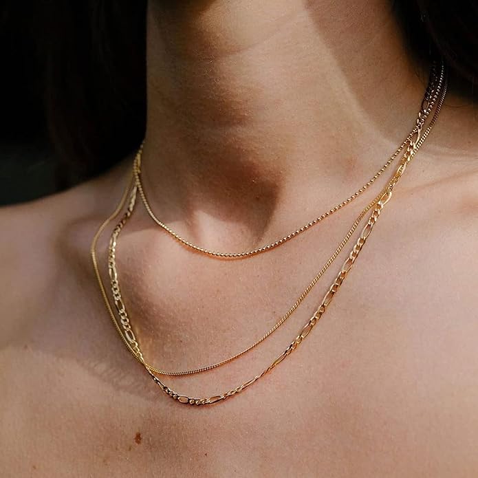 Freekiss Herringbone Necklace for Women,Dainty Gold Necklace,14k Gold Plated Snake,Gold Chain Choker Necklaces,Simple Gold Layered Necklaces,Gold Jewelry Gift for Women