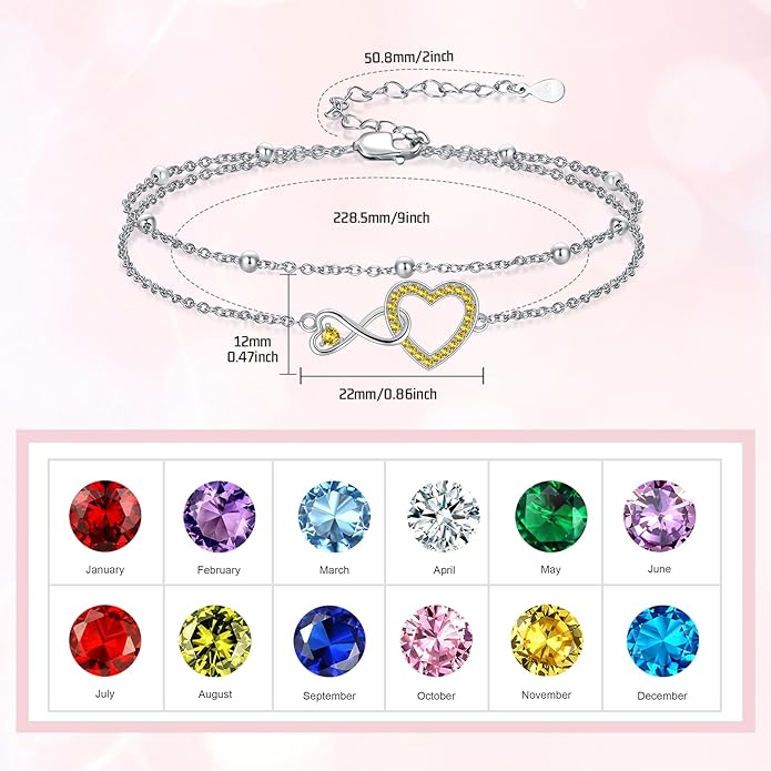 Anklet for Women 925 Sterling Silver Double Infinity Ankle Bracelet Waterproof Summer Jewelry Anniversary Birthday Gifts for Her