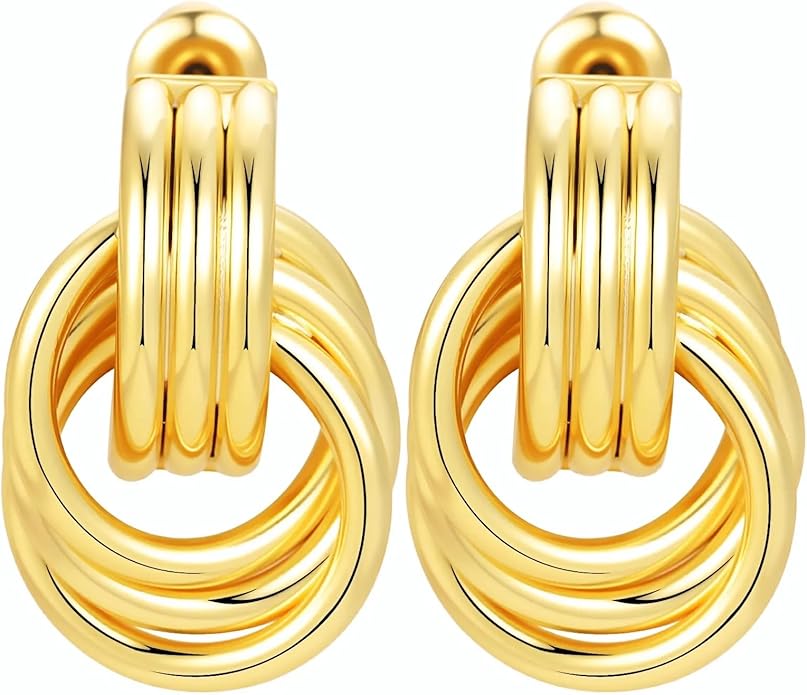 Trendy 14K Gold Plated Knot Earrings are Thick and Charming Pendant Earrings for Women They are Lightweight Hypoallergenic Fashion Accessories Jewelry Gifts for Women