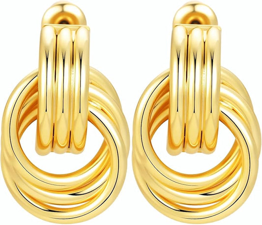 Trendy 14K Gold Plated Knot Earrings are Thick and Charming Pendant Earrings for Women They are Lightweight Hypoallergenic Fashion Accessories Jewelry Gifts for Women