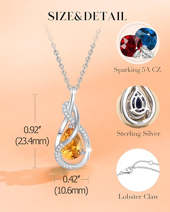FANCIME TimelessTie Birthstone Necklace for Women White Gold Plated Sterling Silver Ribbon Design Jewelry Knot Pendant Fine Jewelry Gemstone Birthday Graduation Anniversary Christmas Gifts for Women Wife Mother Her