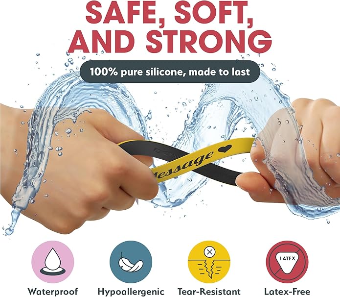 Reminderband Custom 100% Silicone Luxe Wristbands – Personalized Motivational Bracelets, Bulk Rubber Bands for Events, Fundraisers, Awareness, Gifts - Hypoallergenic Bands
