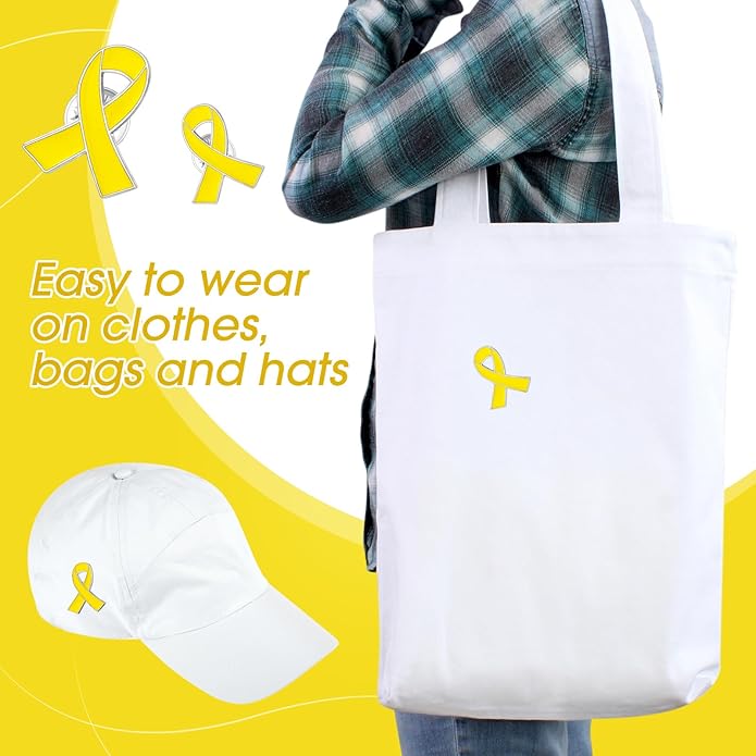 Sasylvia 100 Pcs Yellow Ribbon Lapel Pin Childhood Cancer Endometriosis Bone Cancer Awareness Ribbon Brooch with Individual Packed for Public Charity Fundraiser Events Supplies Gifts