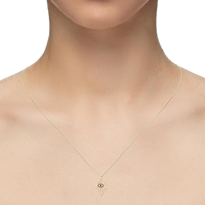 Natural Gemstone Evil Eye-Hamsa Hand Pendant Necklaces for Women in Silver/18K Yellow/Rose Gold Vermeil,Birthstone Jewelry Gifts for Her Birthday,Anniversary,Christmas,Graduation