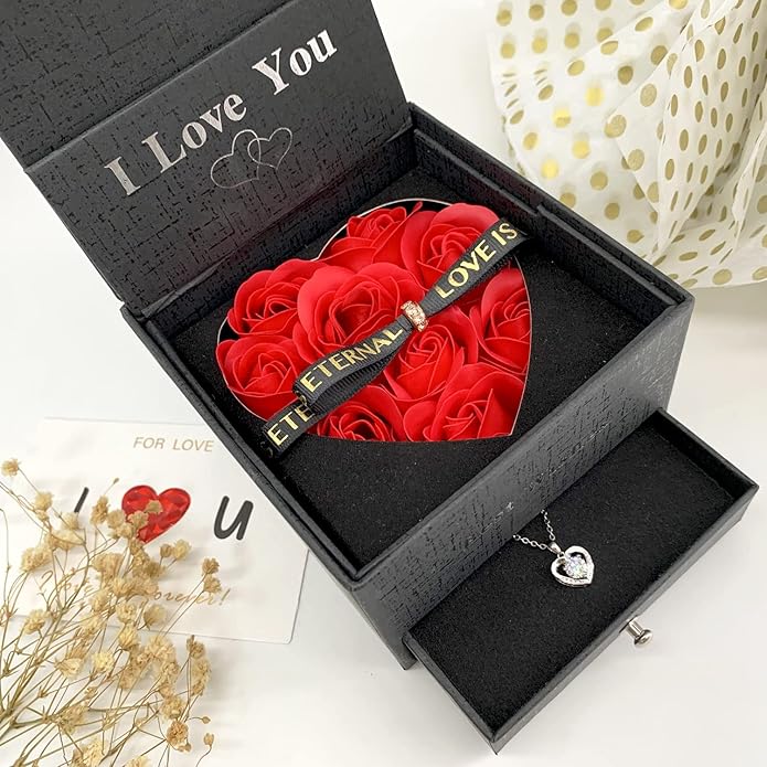 Mothers Day Gifts, Mom Gifts from Daughter Son, Necklace for Mom, Silver Necklace Gifts with Rose Flower for Grandma Daughter Girlfriend and Wife on Birthday Anniversary