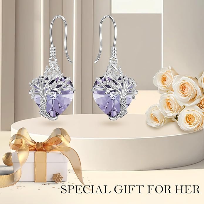 TOUPOP Tree of Life Earrings 925 Sterling Silver Family Tree Dangle Drop Earrings Crystal Jewelry Birthday Christmas Gifts for Women Her