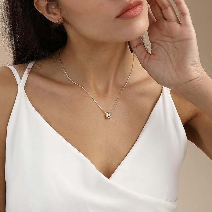 Bubble Gold Letter Necklace for Women, 14k Gold Plated Balloon Initial Necklace, Dainty Gold Necklace for Women, Personalized Bubble Pendant Name Necklace, Fashion Accessories Trendy Jewelry