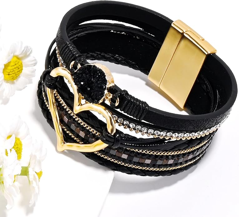 VIBILIA Boho Leather Wrap Bracelets for Women Multi-Layer Bracelets with Strong Clasp Jewelry for Women