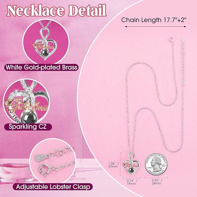 ADDWel Great Gifts for Grandma, Preserved Real Roses with I Love You 100 Languags Grandma Necklace, Cute Bear and Meaningful Eternal Roses for Grandmother Nana Birthday
