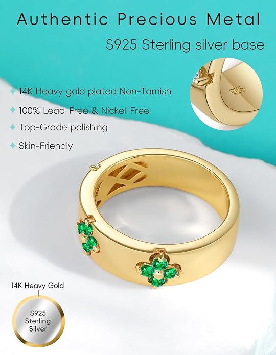 Premium Emerald&Moissanite Clover Rings for Lucky Women|Moissanite D Color VVS1 Clarity 3EX Cut|925 Sterling Silver 14K Gold Plated Non Tarnish