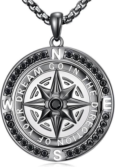 Go in the Direction of Your Dream Compass Necklace for Men 925 Sterling Silver Nautical Jewelry Inspiration Friendship Graduation Retirement Farewell Goodbye Gifts for Him (Adjustable Chain 22"+2")