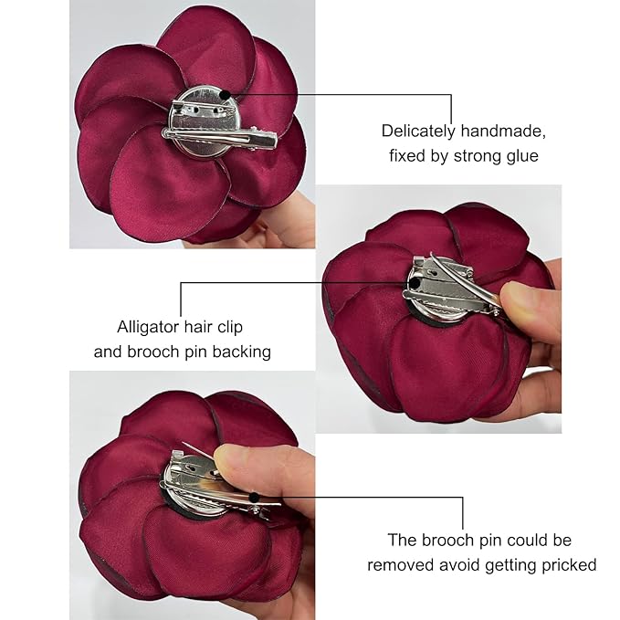 Sanrich Women's Brooches 4pcs Rose Flower Hair Clip Mexican Hair Flowers Clips Hairpin Brooch Tea Party Hats Headpieces (burgundy)