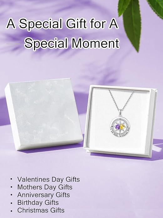JIYVY32 Compass Birthstones Necklace for Women, Exquisite S925 Necklace Anniversary Birthday Gifts for Wife Her Double Birthstone Pendant jewelry ‘I'd be Lost Without You’