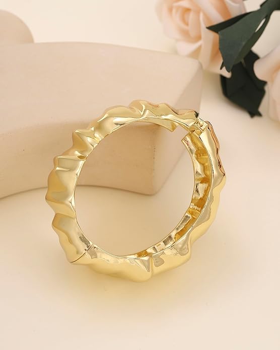 Bangle Bracelets for Women | 14K Gold Plated Trendy Wide Bracelets | Hinged Arm Cuff Bangles Chunky Bracelet for Women