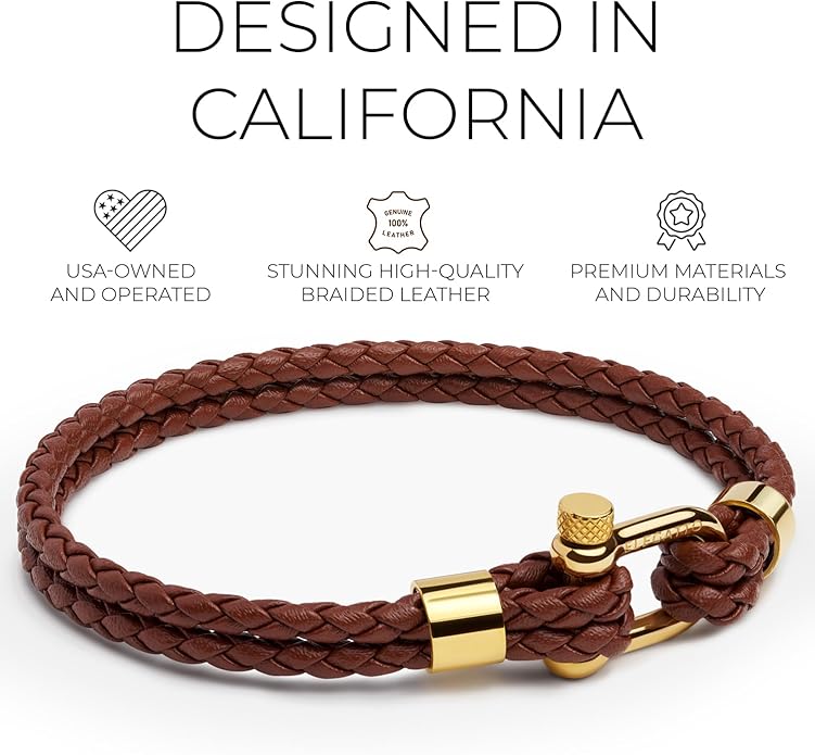 Elegatto Helix Premium Vintage Leather Bracelet for Men | Double Black Leather Strands with Sterling Silver Polished Mini Shackle Closure | Men’s Designer Jewelry