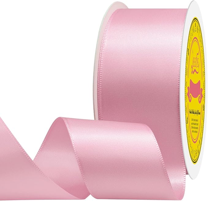 LEEQE Double Face Pearl Pink Satin Ribbon 1-1/2 inch X 25 Yards Polyester Pearl Pink Ribbon for Gift Wrapping Very Suitable for Weddings Party Hair Bow Invitation Decorations and More