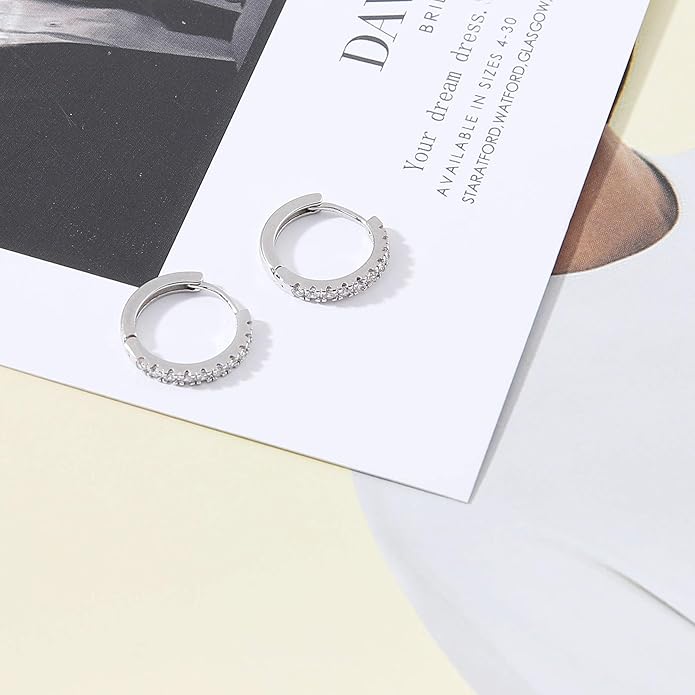 micuco 3 Pairs Small Hoop Earrings Tiny Cartilage Earrings for Women Cubic Zirconia Earrings Huggie Hoop Ear Piercing Earrings for Men 8mm 10mm 12mm