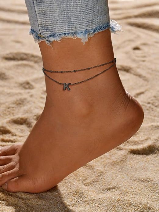 FaithHeart Initial Ankle Bracelets for Women, Waterproof 14k Gold Plated Initial Anklets Non Tarnish Stainless Steel Layered Anklet Summer Beach Foot Jewelry