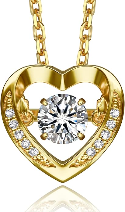 MomentWish Dancing Heart Necklace for Women, 0.5/1 Carat Dancing Moissanite Necklace for Her 925 Sterling Silver Pendant Anniversary Birthday Christmas Gift for Wife Mom Girlfriend