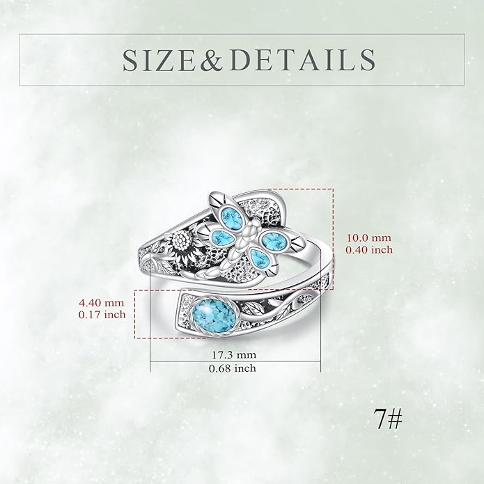 925 Sterling Silver Tulip/Dragonfly Ring for Women Flower Ring Vintage Jewerly Gift for Women