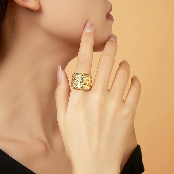 2 Tone Intertwined Crossover Statement Ring Fashion Chunky Band Rings for Women Wide Index Finger Rings Costume Jewelry