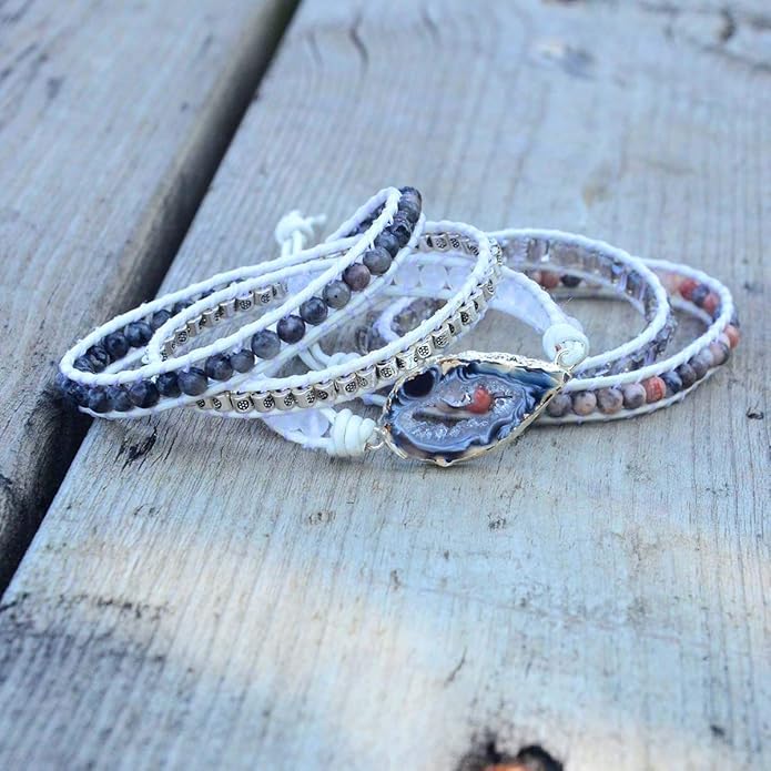 ZOSOJONA Boho Handmade Natural Stone Wrap Bracelets Turquoises Crystal Beads Bracelet Jewelry