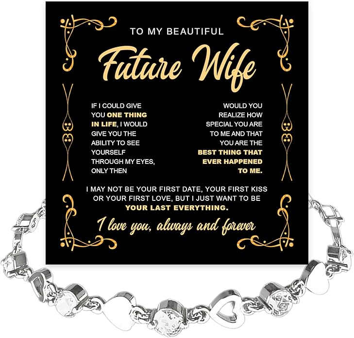 To My Future Wife Crystal Heart Bracelet Gift From Future Husband, Beautiful Jewelry Birthday, Christmas, Valentine’s Day, Bracelet For Her With Heartfelt Message & Elegant Box