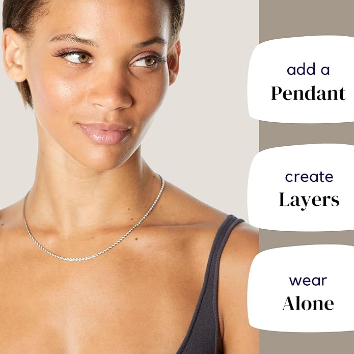 KISPER 24k White Gold Rope Chain Necklace –Thin, Dainty, White Gold Plated Stainless Steel Jewelry for Women & Men with Lobster Clasp