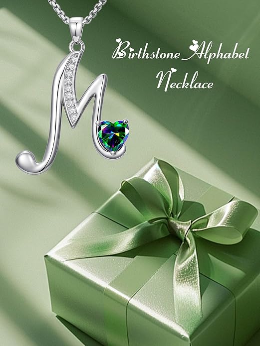 Christmas Gifts for Women Alphabet A to Z Initial Birthstone Pendant Necklaces for Women - 18k White Gold Plated Personalized Name Jewelry Valentine Mothers Day Birthday Gifts for Women Her Girlfriend