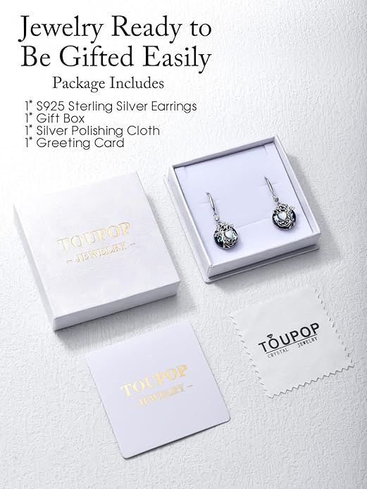 TOUPOP Tree of Life Birthstone Earrings for Women 925 Sterling Silver Family Tree Dangle Earrings Austrian Crystal Jewelry Birthday Christmas Gifts for Her Girlfriend Wife Mom