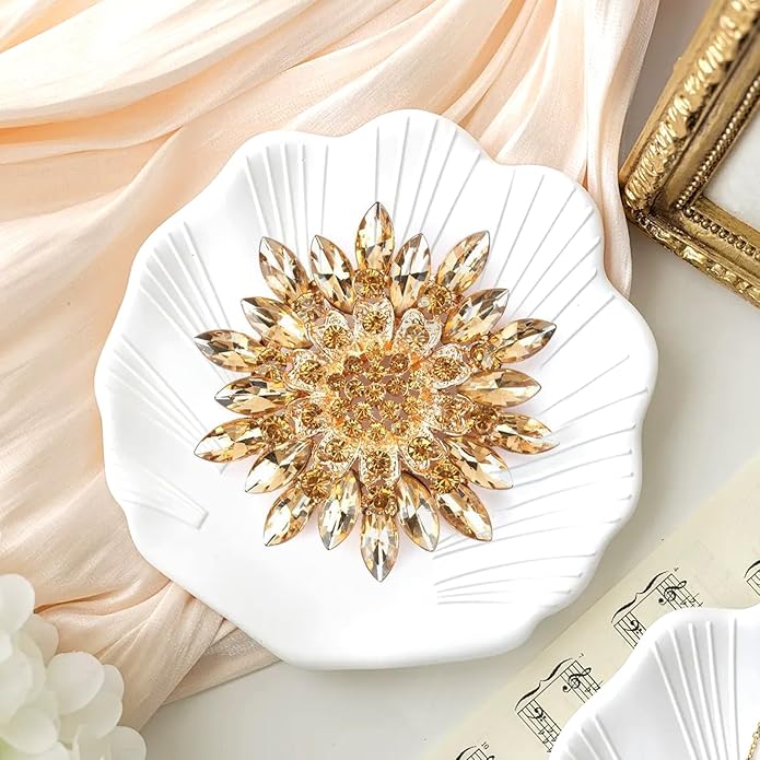 Rhinestone Flower Brooch Pin - Vintage Rose & Sunflower Brooches, Large Crystal Pin for Women, Gold & Pearl Accents, Elegant Christmas Brooch, Fashion Accessories for Hats, Dresses & Bags