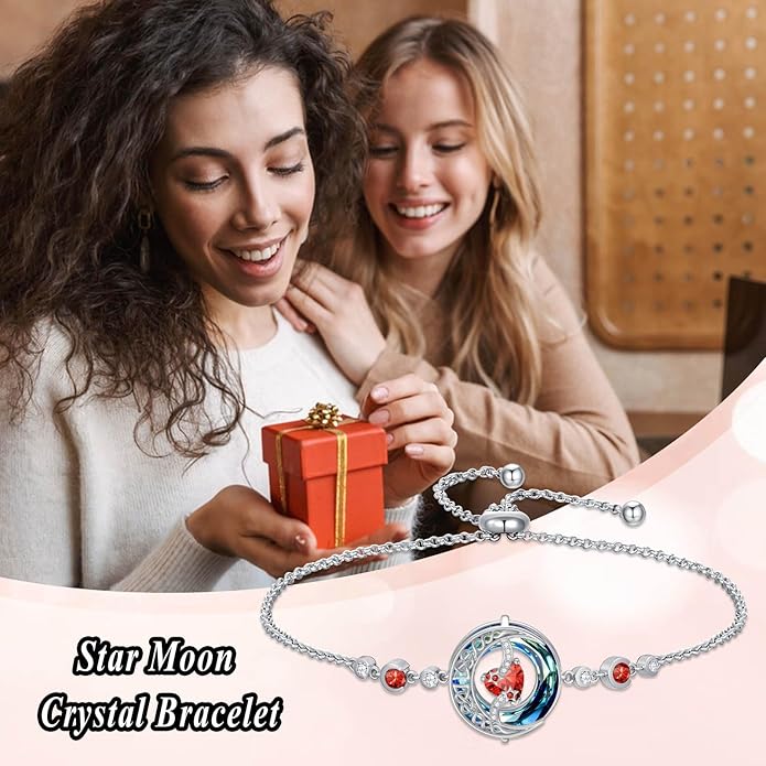 TOUPOP Birthstone Bracelet Moon and Star Bracelet 925 Sterling Silver Blue Crystal Jewelry Birthday Christmas Gifts for Women