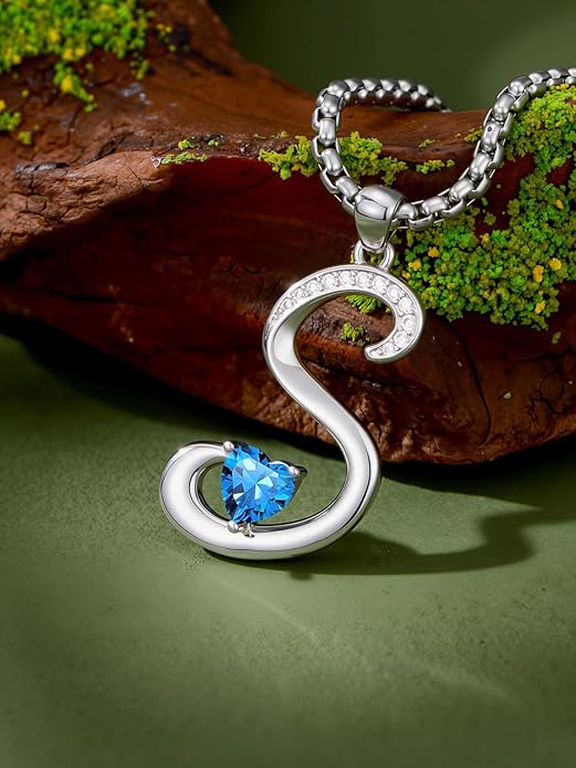 Christmas Gifts for Women Alphabet A to Z Initial Birthstone Pendant Necklaces for Women - 18k White Gold Plated Personalized Name Jewelry Valentine Mothers Day Birthday Gifts for Women Her Girlfriend